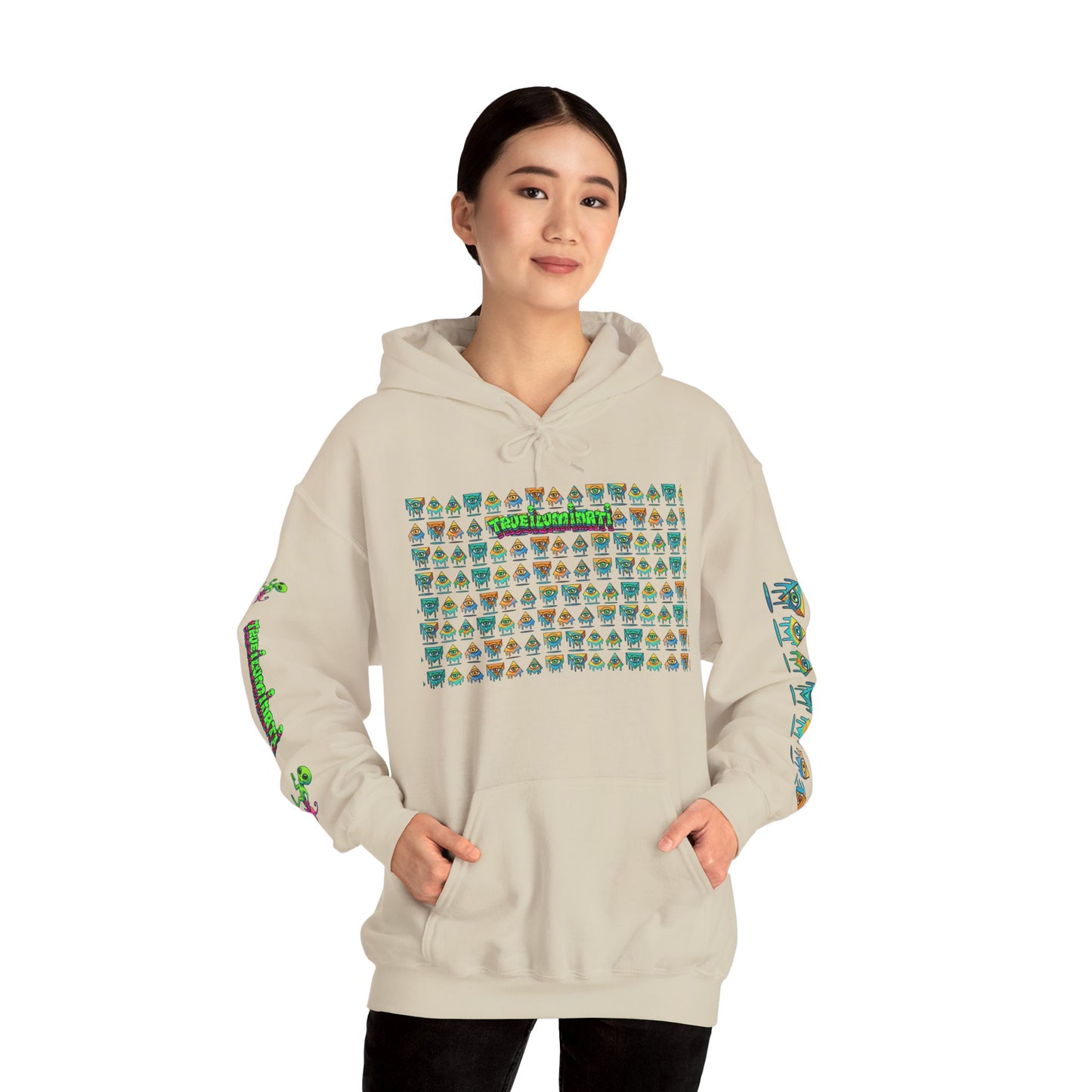 Young Symbol by Trueiluminati Unisex Hoodie, Cozy Sweatshirt for Outdoor Lovers, Gift for Adventurers, Eco-Friendly Fashion, Great for Camping