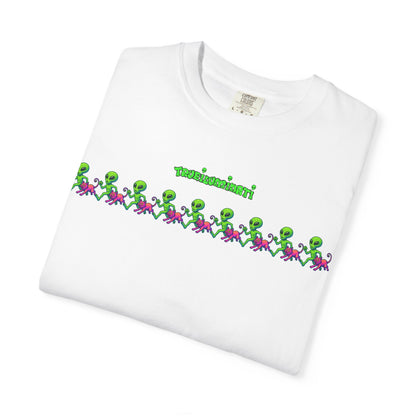 Alien-Inspired Garment-Dyed Unisex T-Shirt, Fun Graphic Tee, Casual Wear, Gift for Space Lovers, Unique Everyday T-Shirt