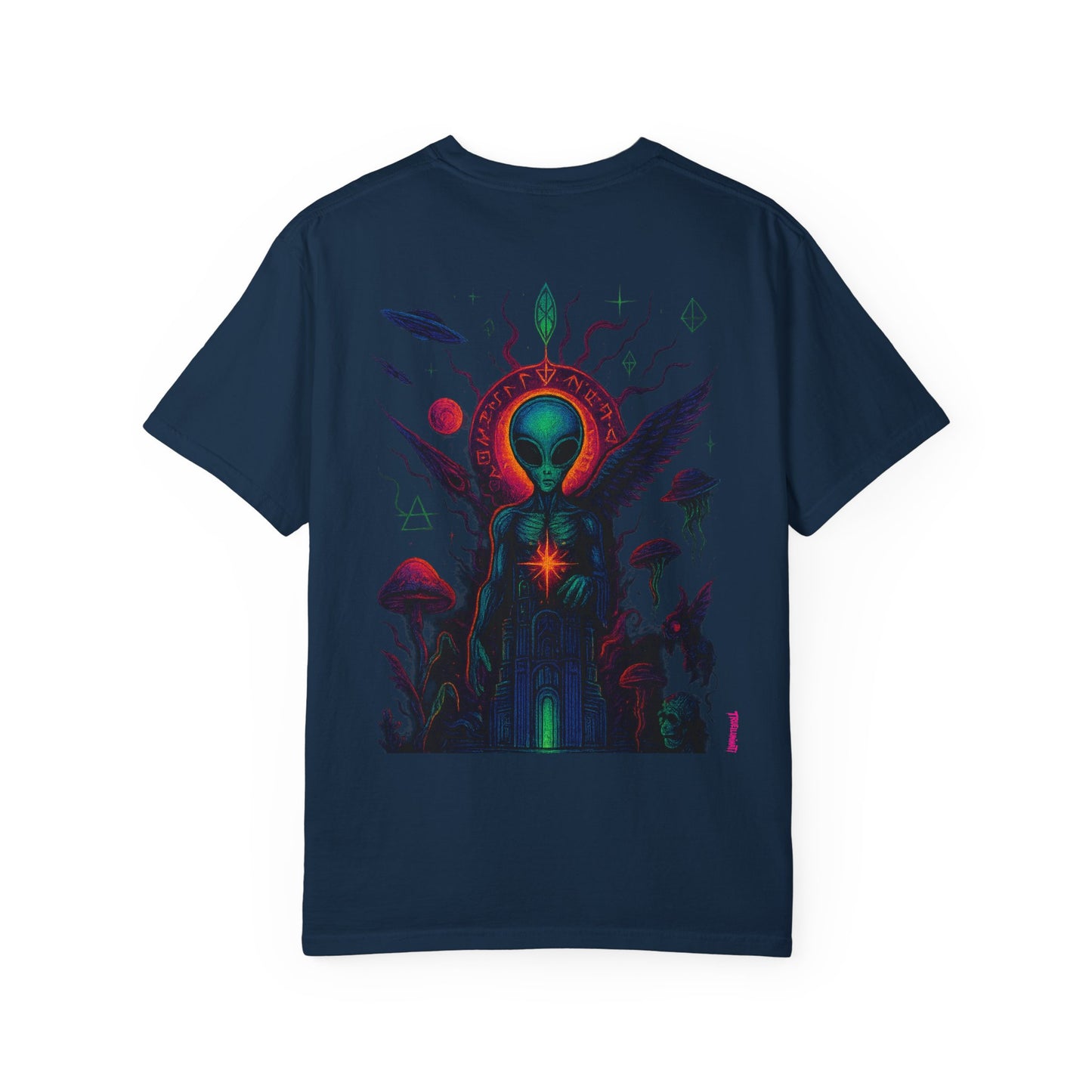 Fallen Alien by Trueiluminati Art Tee - Trippy Graphic Unisex T-shirt, Perfect for Festivals, Gifts, Alien Lovers, Casual Wear, Summer Vibes