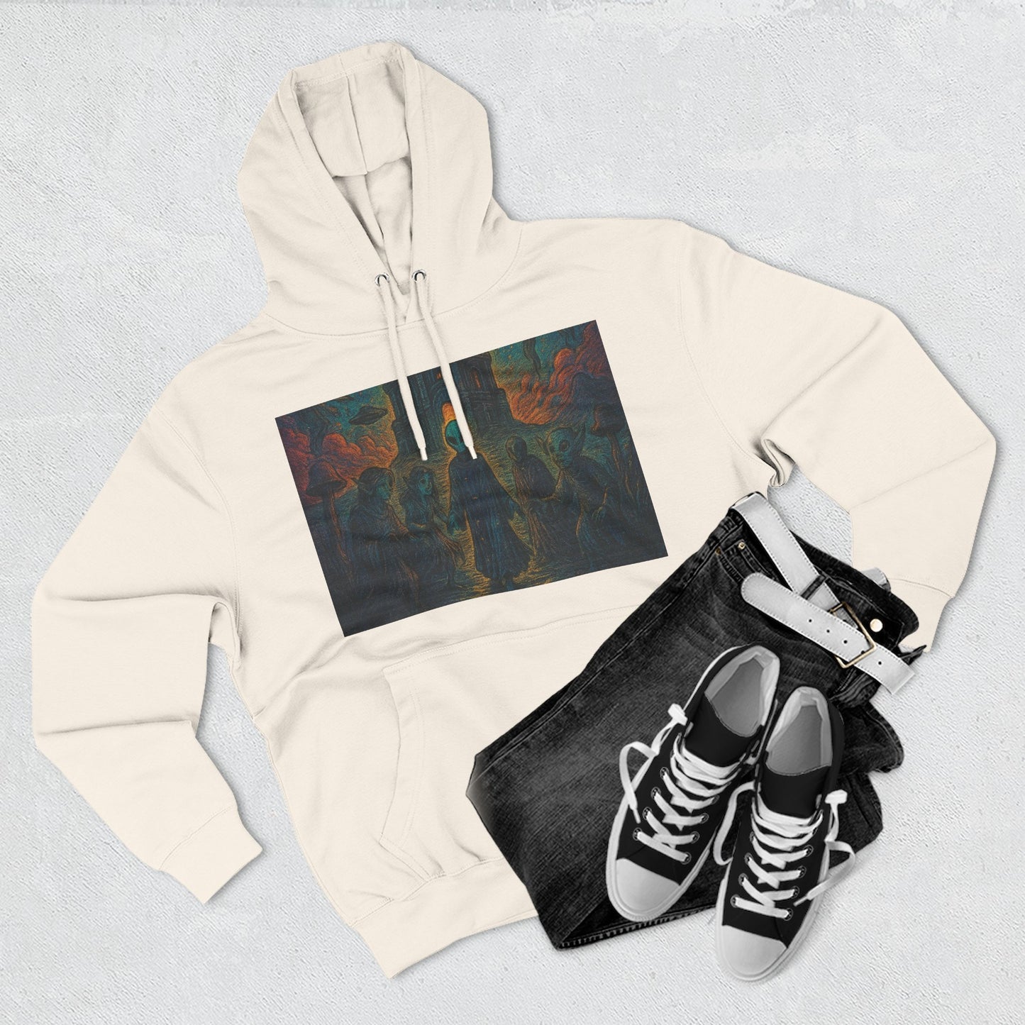 Heaven And Hell By Trueiluminati Mystical Three-Panel Fleece Hoodie - Cozy Apparel for Fans of Fantasy, Unique Gift for Holidays, Ideal for Autumn and Winter Loungewear