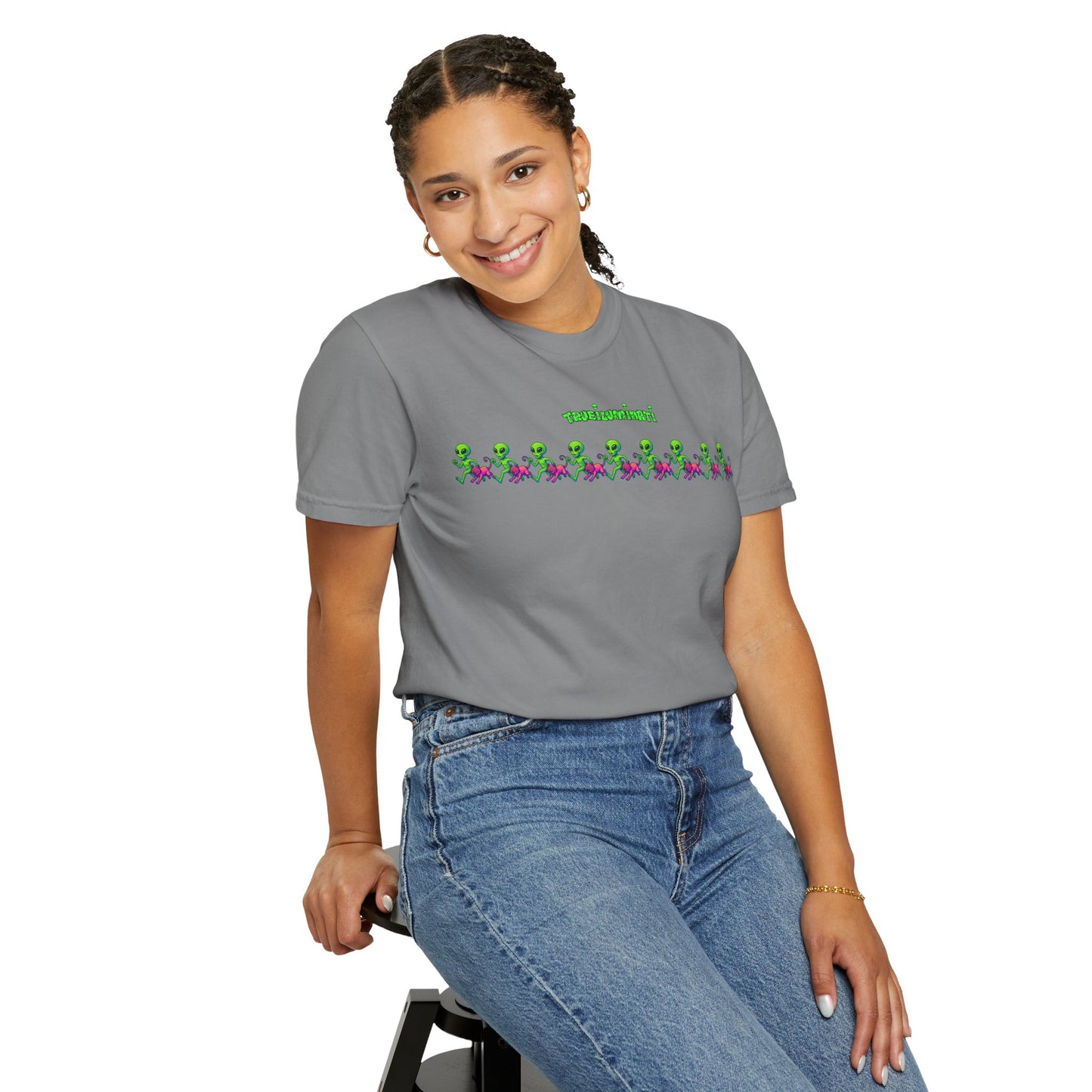 Alien-Inspired Garment-Dyed Unisex T-Shirt, Fun Graphic Tee, Casual Wear, Gift for Space Lovers, Unique Everyday T-Shirt