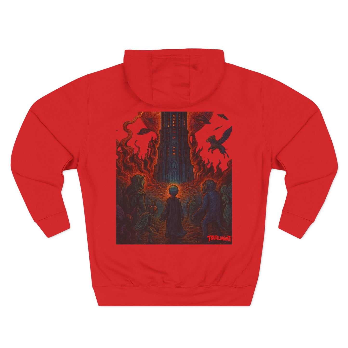 Heaven And Hell By Trueiluminati Mystical Three-Panel Fleece Hoodie - Cozy Apparel for Fans of Fantasy, Unique Gift for Holidays, Ideal for Autumn and Winter Loungewear