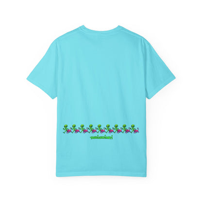 Alien-Inspired Garment-Dyed Unisex T-Shirt, Fun Graphic Tee, Casual Wear, Gift for Space Lovers, Unique Everyday T-Shirt
