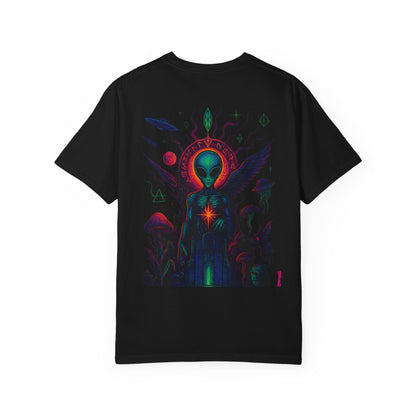 Fallen Alien by Trueiluminati Art Tee - Trippy Graphic Unisex T-shirt, Perfect for Festivals, Gifts, Alien Lovers, Casual Wear, Summer Vibes