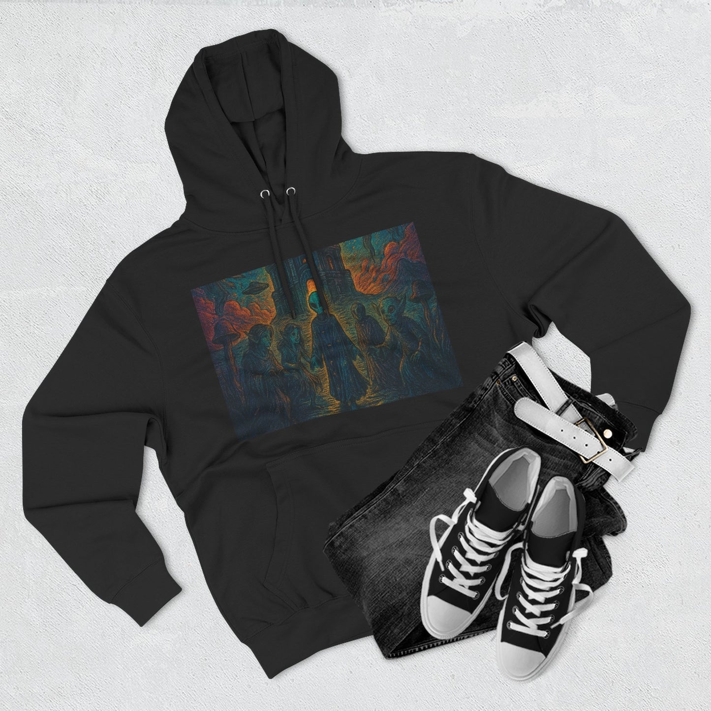 Heaven And Hell By Trueiluminati Mystical Three-Panel Fleece Hoodie - Cozy Apparel for Fans of Fantasy, Unique Gift for Holidays, Ideal for Autumn and Winter Loungewear