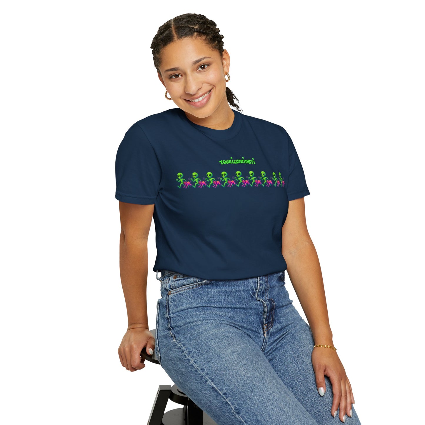 Alien-Inspired Garment-Dyed Unisex T-Shirt, Fun Graphic Tee, Casual Wear, Gift for Space Lovers, Unique Everyday T-Shirt