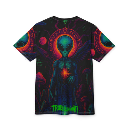 Camiseta Unissex A Torre da Trueiluminati, Camiseta com Gráfico Exclusivo, Camiseta de Ficção Científica, Presente para Amantes do Espaço, Roupa Casual Masculina e Feminina