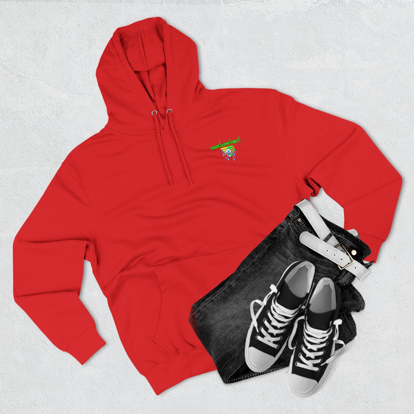 Vibrant Three-Panel Fleece Hoodie, Cozy Sweatshirt for Fall, Unique Graphic Hoodie, Artistic Gift, Festival Wear Saint Death By Trueiluminati