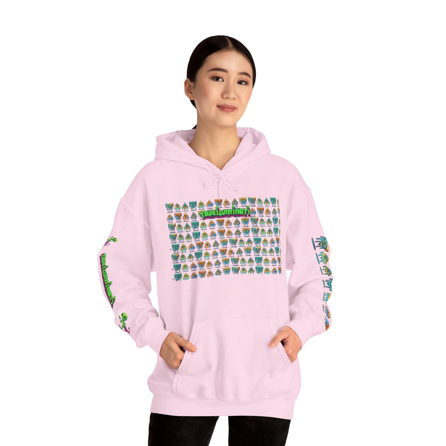 Young Symbol by Trueiluminati Unisex Hoodie, Cozy Sweatshirt for Outdoor Lovers, Gift for Adventurers, Eco-Friendly Fashion, Great for Camping