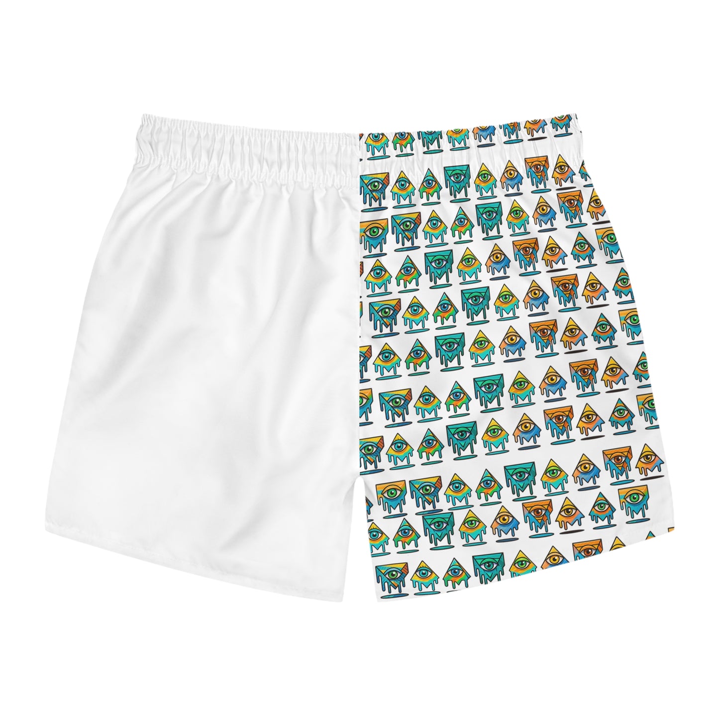 Eyes For Beach By Trueiluminati Swim Trunks -White- | Trueiluminati Swim Shorts – Cosmic Flow, Endless Vibes Summer Beachwear, Pool Party Swimwear, Vacation Essential, Surf Shorts, Fun Design, Relaxed...