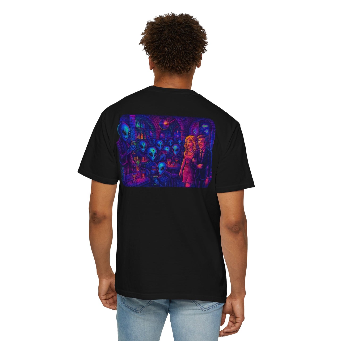Camiseta Unissex New Disco Club By Trueiluminati com Design Alien Love, Camiseta Gráfica Divertida, Casual, Presente para Amigos, Camisa de Festa Exclusiva, Blusa Estilosa