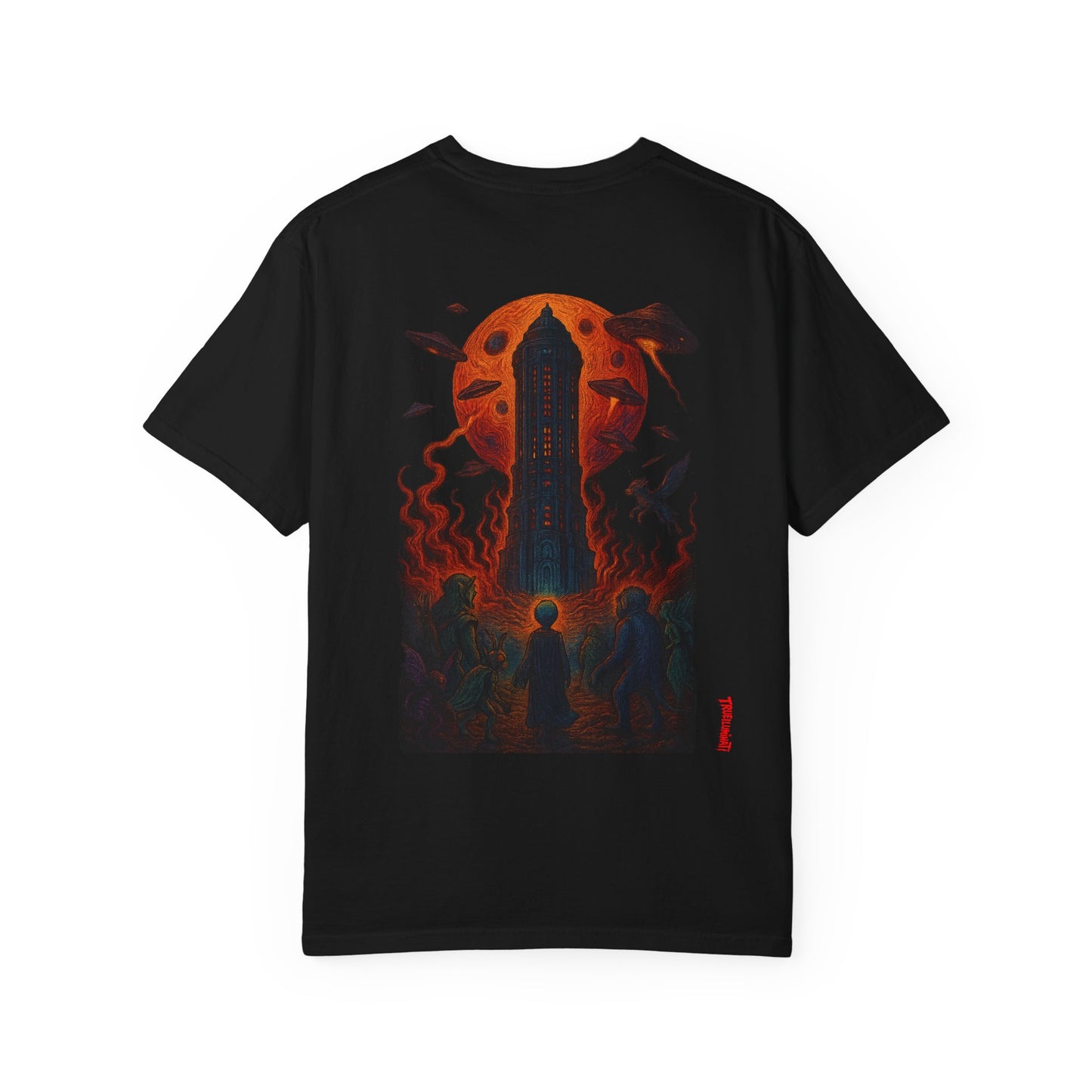 Hell Path By Trueiluminati Garment-Dyed T-shirt Unisex Gothic Tattoo-Style Shirt – Exclusive Trueiluminati Design