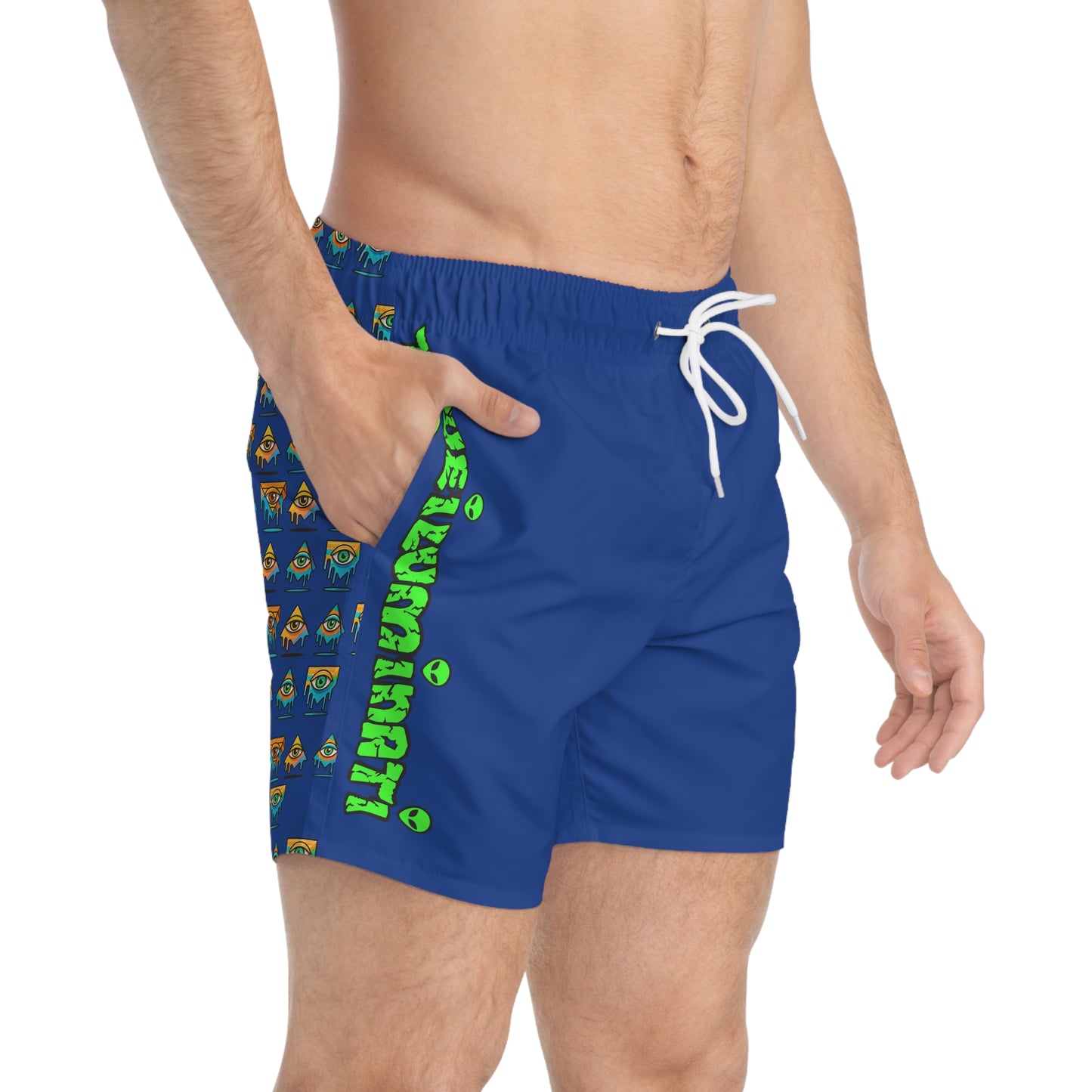 Eyes For Beach By Trueiluminati Swim Trunks -Blue- | Trueiluminati Swim Shorts – Cosmic Flow, Endless Vibes Summer Beachwear, Pool Party Swimwear, Vacation Essential, Surf Shorts, Fun Design, Relaxed...