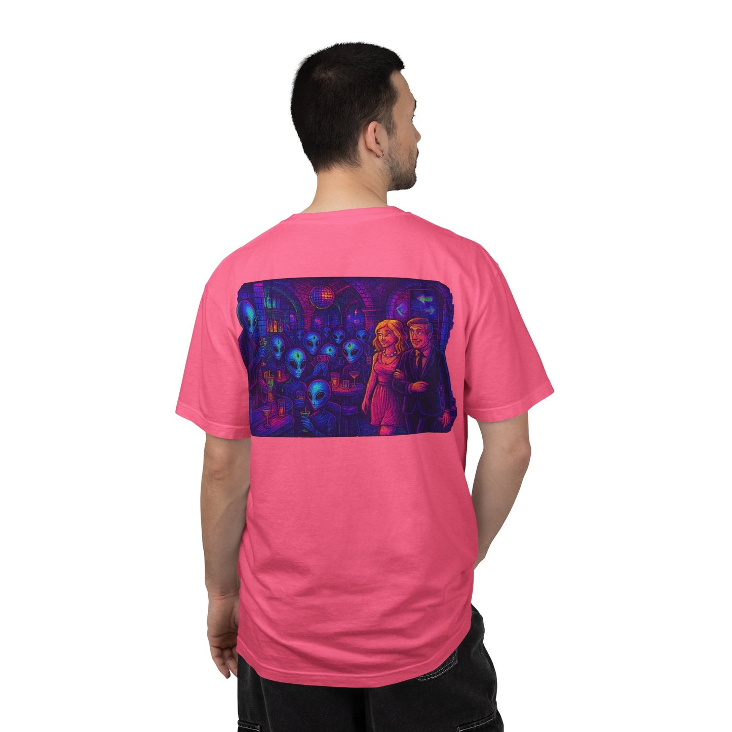 Camiseta Unissex New Disco Club By Trueiluminati com Design Alien Love, Camiseta Gráfica Divertida, Casual, Presente para Amigos, Camisa de Festa Exclusiva, Blusa Estilosa