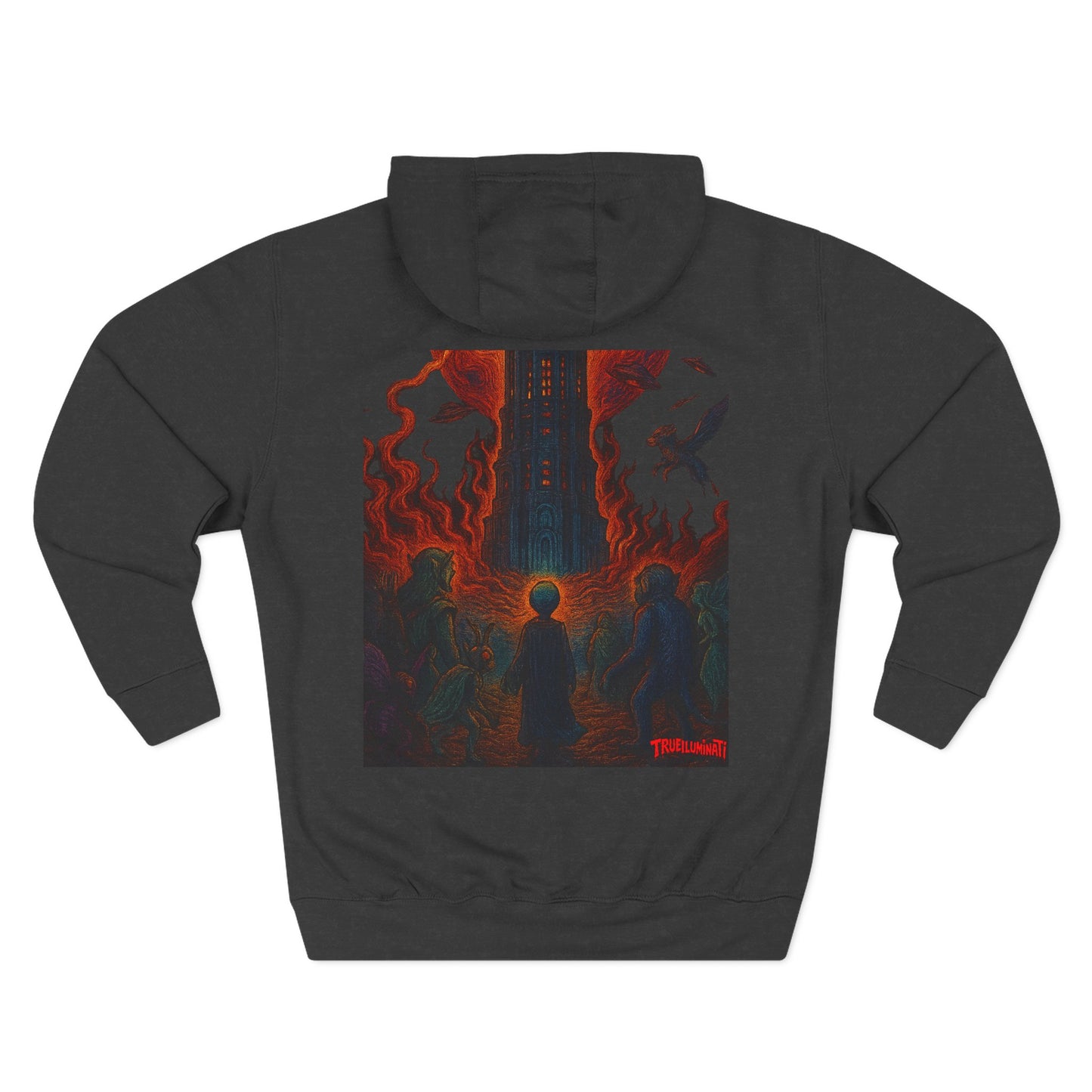 Heaven And Hell By Trueiluminati Mystical Three-Panel Fleece Hoodie - Cozy Apparel for Fans of Fantasy, Unique Gift for Holidays, Ideal for Autumn and Winter Loungewear