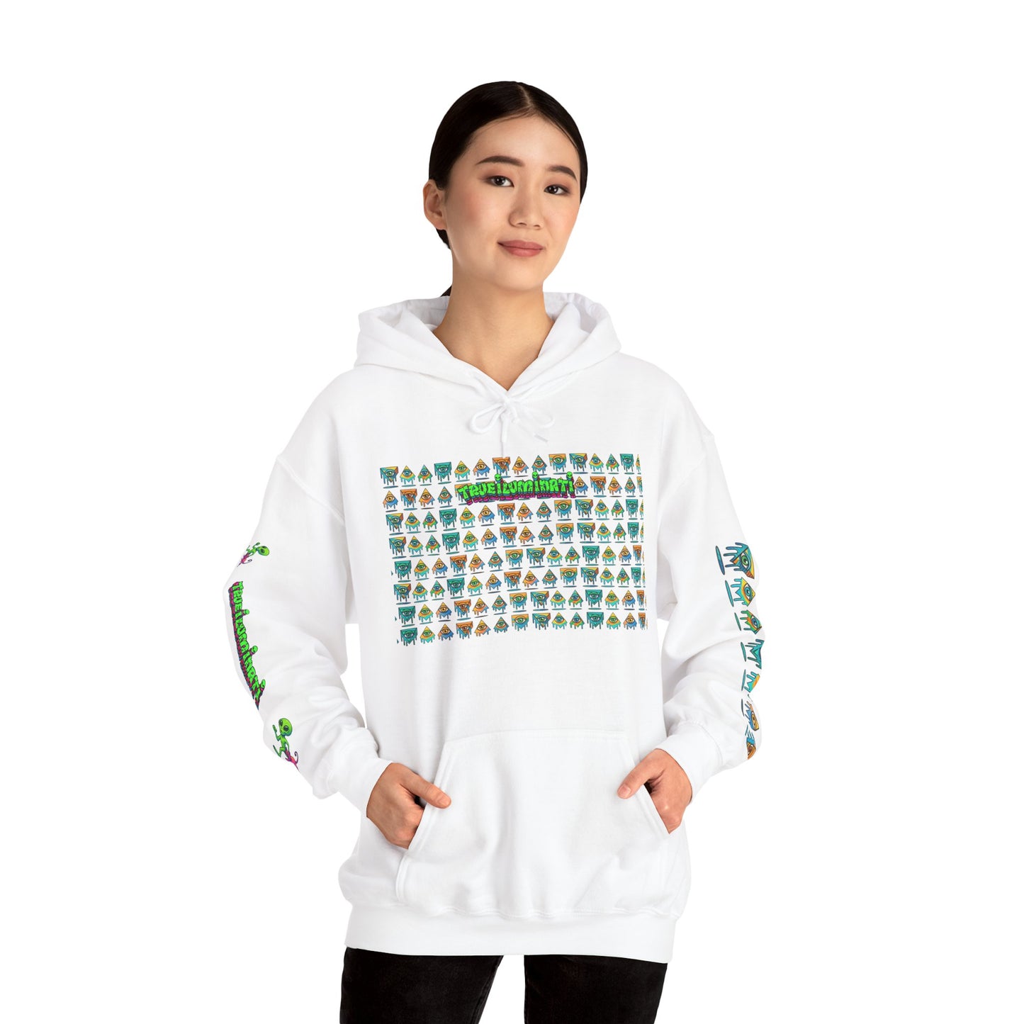 Young Symbol by Trueiluminati Unisex Hoodie, Cozy Sweatshirt for Outdoor Lovers, Gift for Adventurers, Eco-Friendly Fashion, Great for Camping