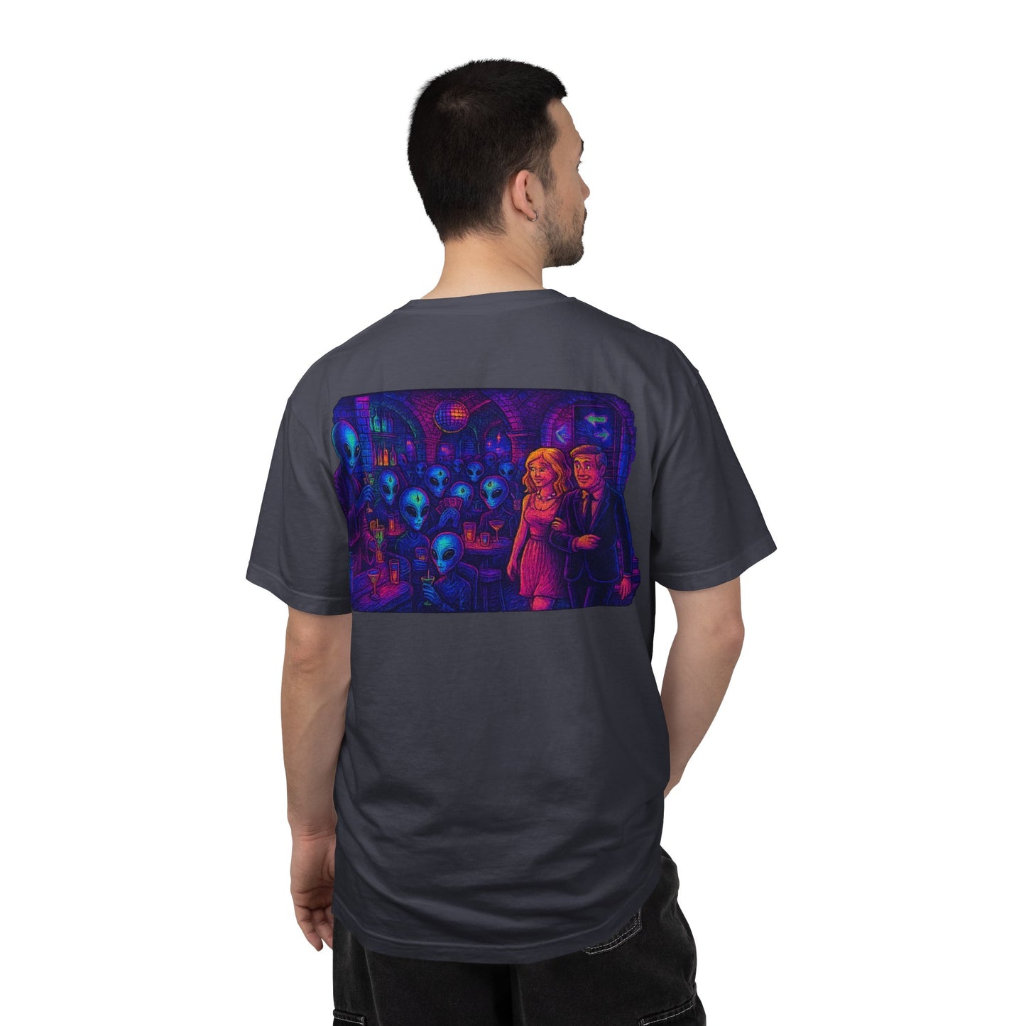 Camiseta Unissex New Disco Club By Trueiluminati com Design Alien Love, Camiseta Gráfica Divertida, Casual, Presente para Amigos, Camisa de Festa Exclusiva, Blusa Estilosa