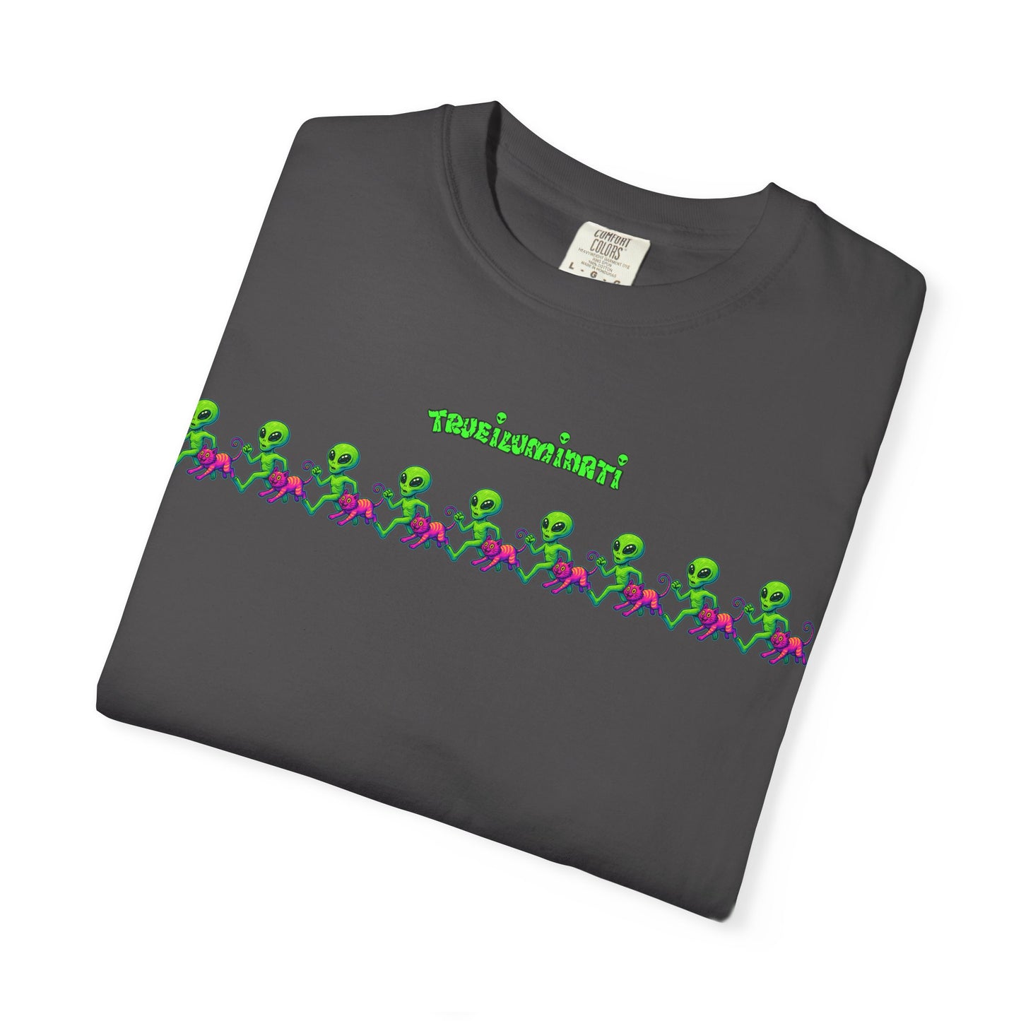 Alien-Inspired Garment-Dyed Unisex T-Shirt, Fun Graphic Tee, Casual Wear, Gift for Space Lovers, Unique Everyday T-Shirt